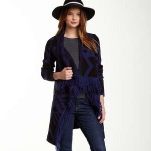 Romeo & Juliet Couture Fringe Trim Open Front Knit Cardigan Sweater